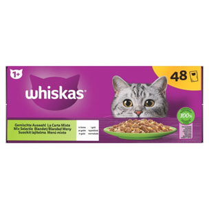 WHISKAS 96 Sachets fraîcheur en gelée 4 variétés mixtes pour chat 85g (2x48)