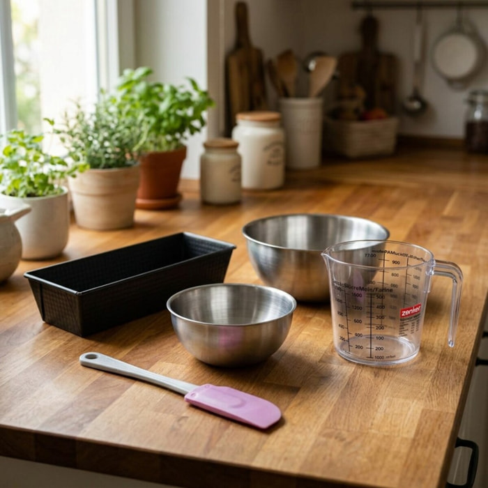Set pâtisserie avec moule à cake, 2 bols à mixer, verre mesureur et spatule Zenker