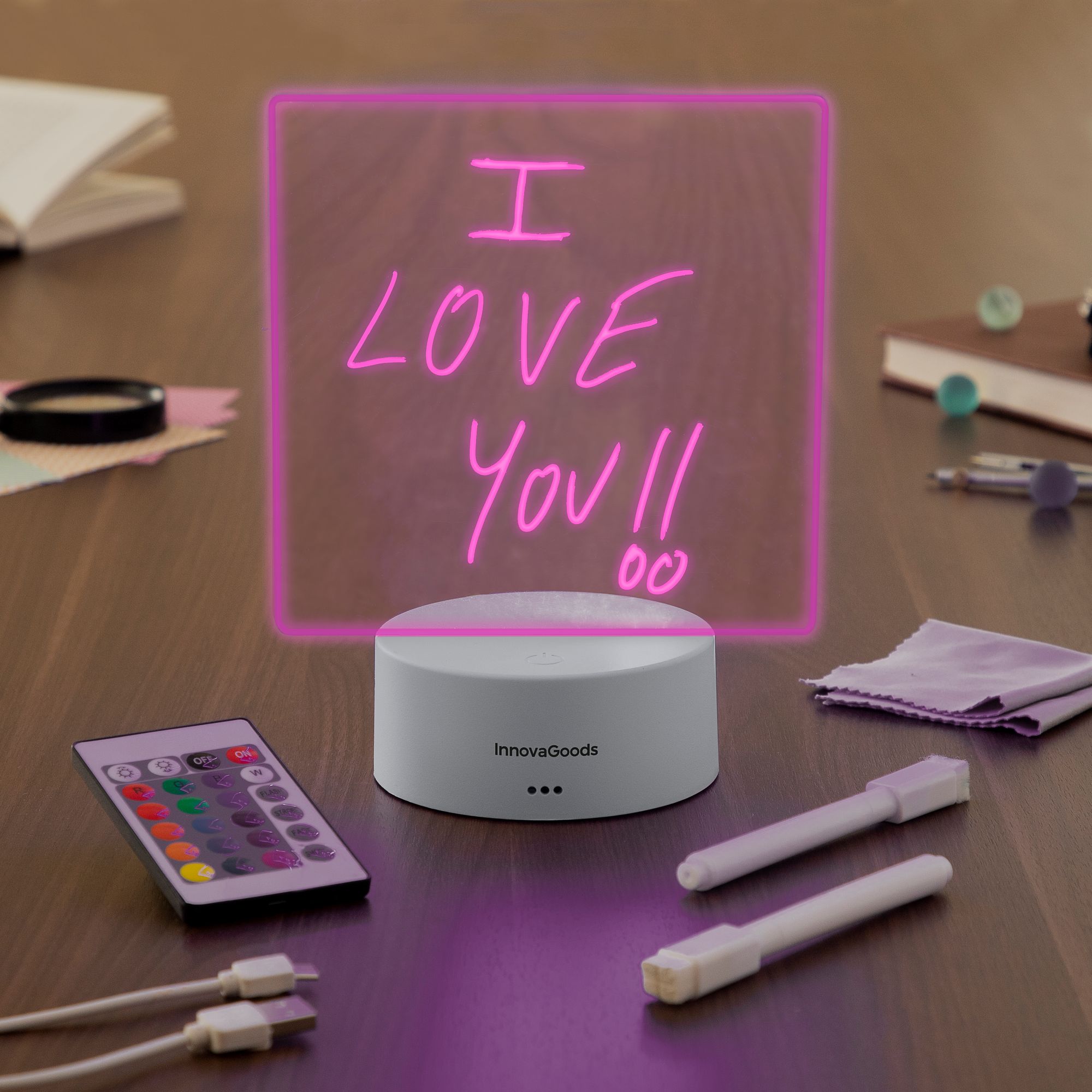 Lavagna per note e messaggi LED Lemo - grigia - 15x9,5x19,5 cm