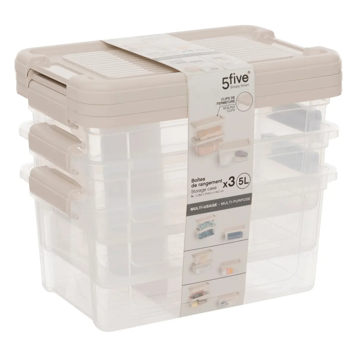 3 boîtes de rangement "Tide'n'Box" 5L