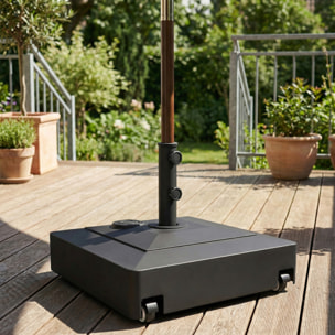 Base para Sombrilla Cuadrada con Ruedas, Soporte de Parasol de HDPE, Pie para Sombrilla con Postes Ø35/38/48 mm, Rellenable de Arena 61 kg o Agua 40 kg, para Jardín, Patio, Terraza, Negro
