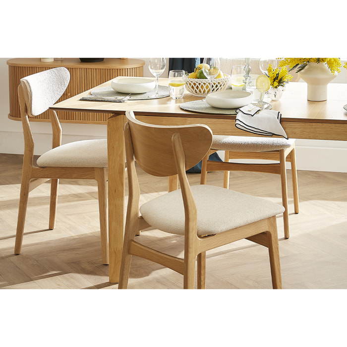 Chaises scandinaves en tissu effet laine bouclée beige et bois clair chêne massif (lot de 2) MAYA