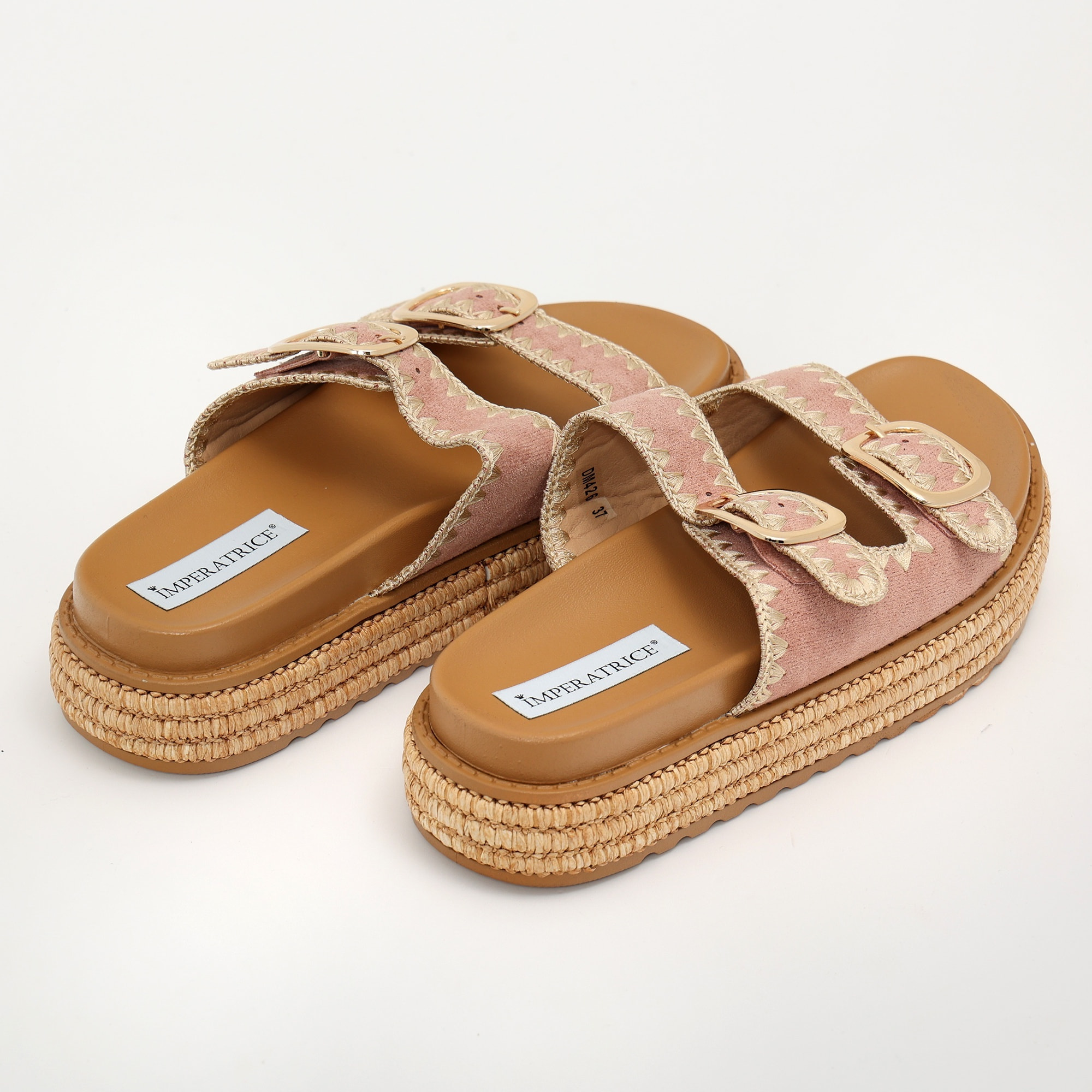 Sandali platform in simil pelle con fibbie color oro