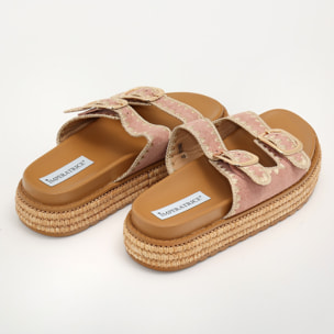 Sandali platform in simil pelle con fibbie color oro