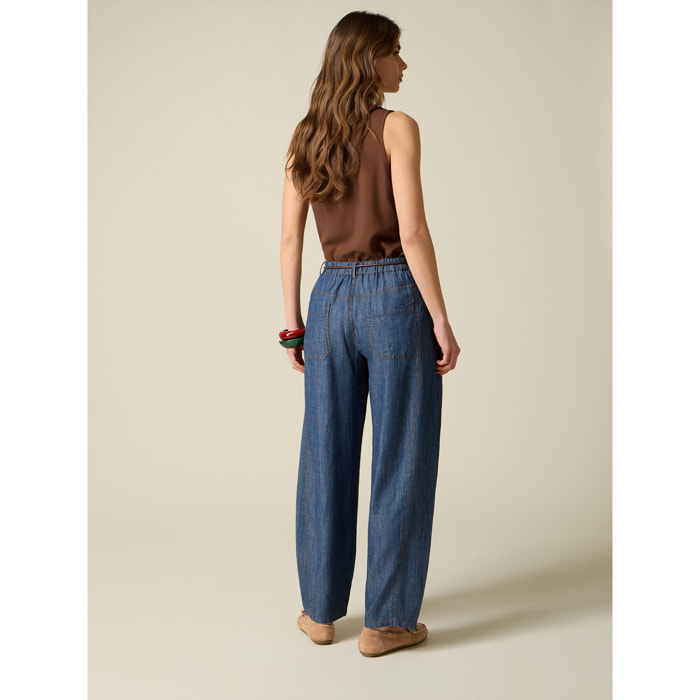 Oltre - Pantalones barrel efecto denim - Azul