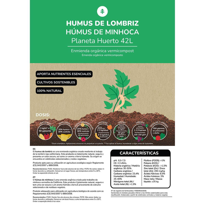 Humus de Lombriz Planeta Huerto 42 l