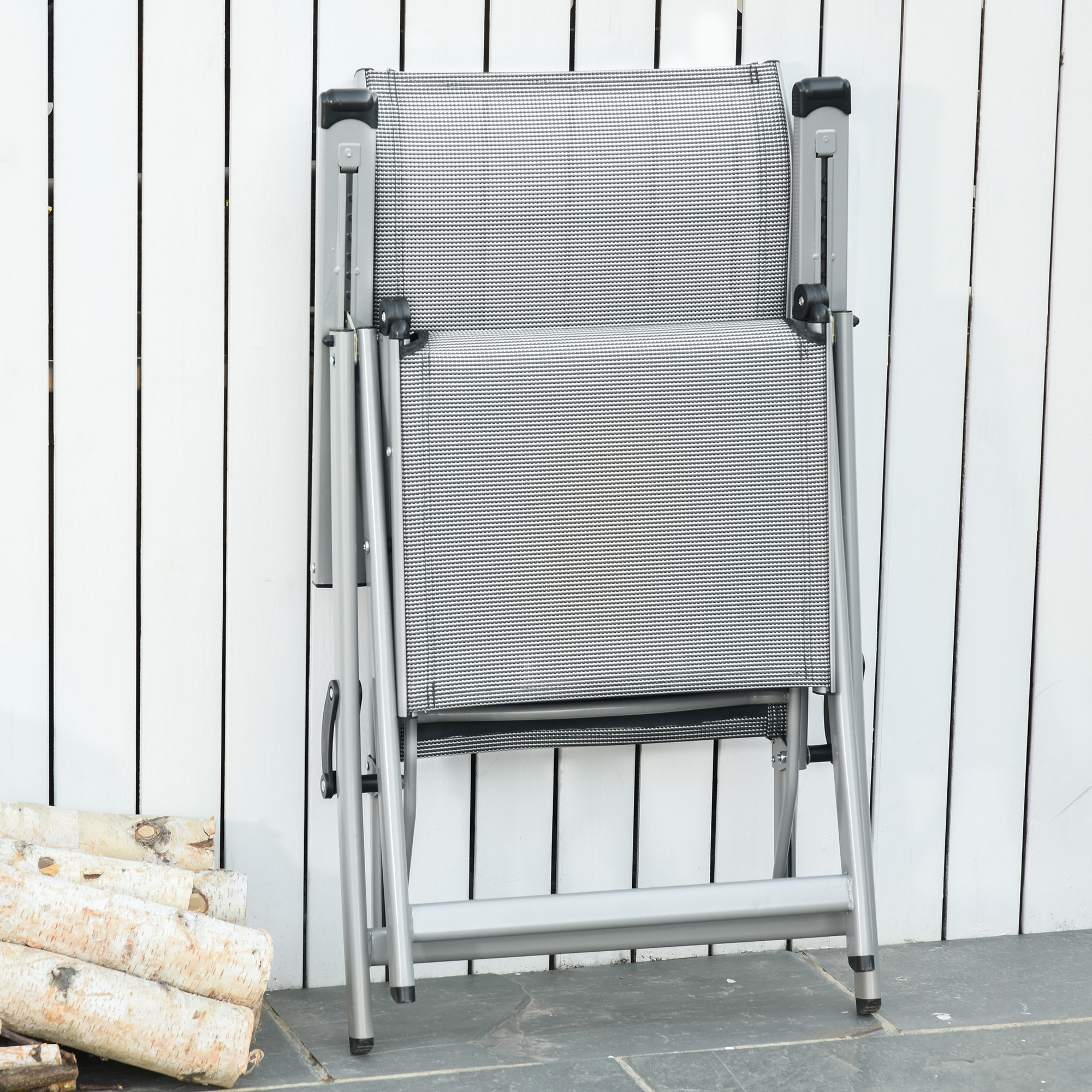 Tumbona Plegable de Jardín Sillón Ajustable en 10 Posiciones con Respaldo Alto y Reposapiés Transpirable Carga Máx. 120 kg 78x58x110 cm Gris