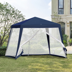 Outsunny Carpa de Jardín 3x3 m con 4 Paredes Laterales Mosquitera Exterior Azul