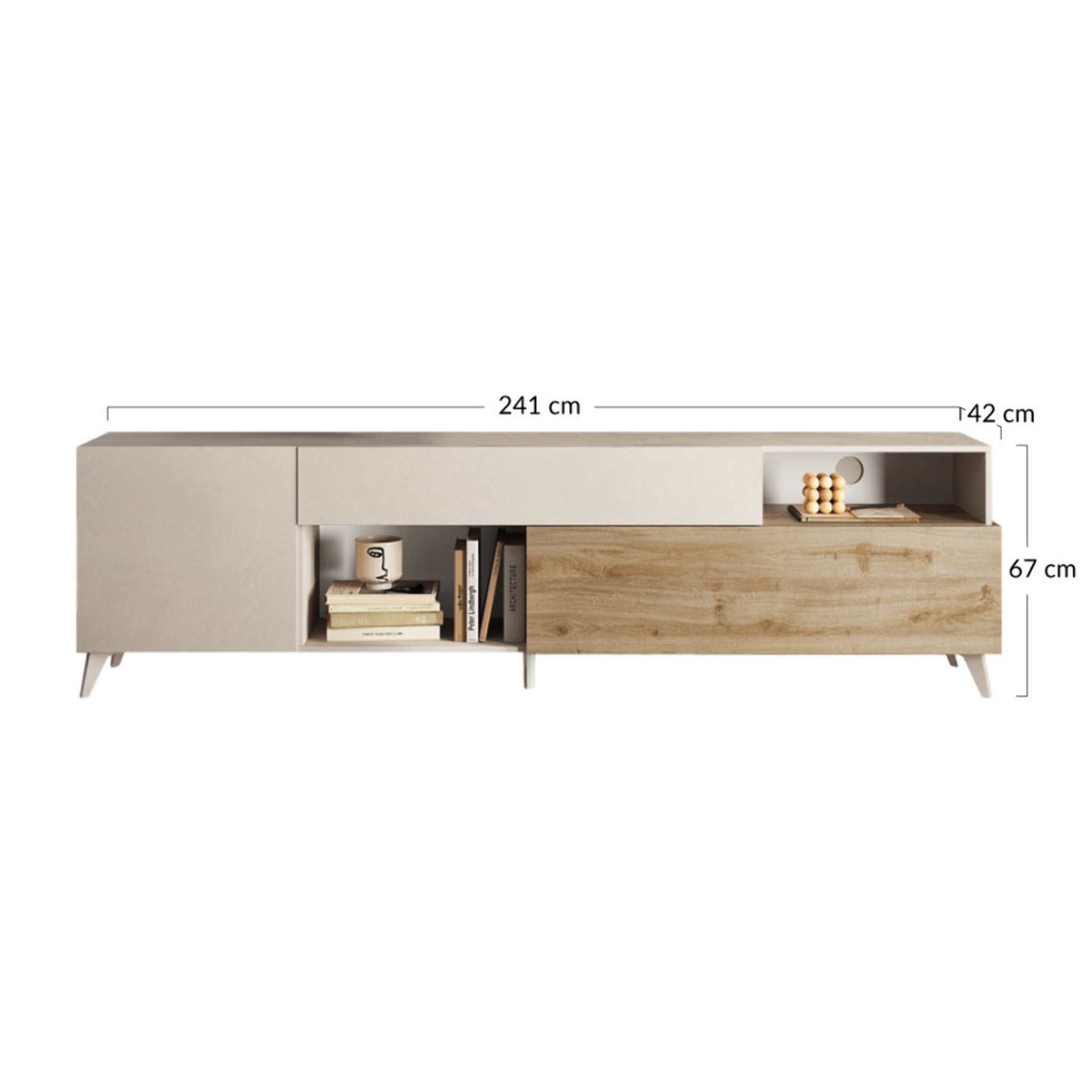 Estelle - meuble tv - 2 portes et 1 tiroir - 241 cm - Marron / Blanc