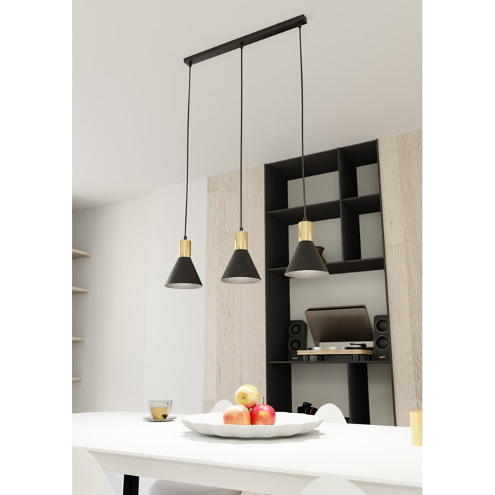 Lampada a sospensione Rosa in acciaio nero opaco e dettagli oro