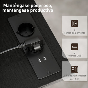 Escritorio Elevable con Ruedas, Enchufes, Puertos USB, Altura Ajustable, 80x60 cm, Escritorio de Pie con Panel Central Inclinado y Estante Inferior de Almacenamiento, para Oficina, Hogar, Negro