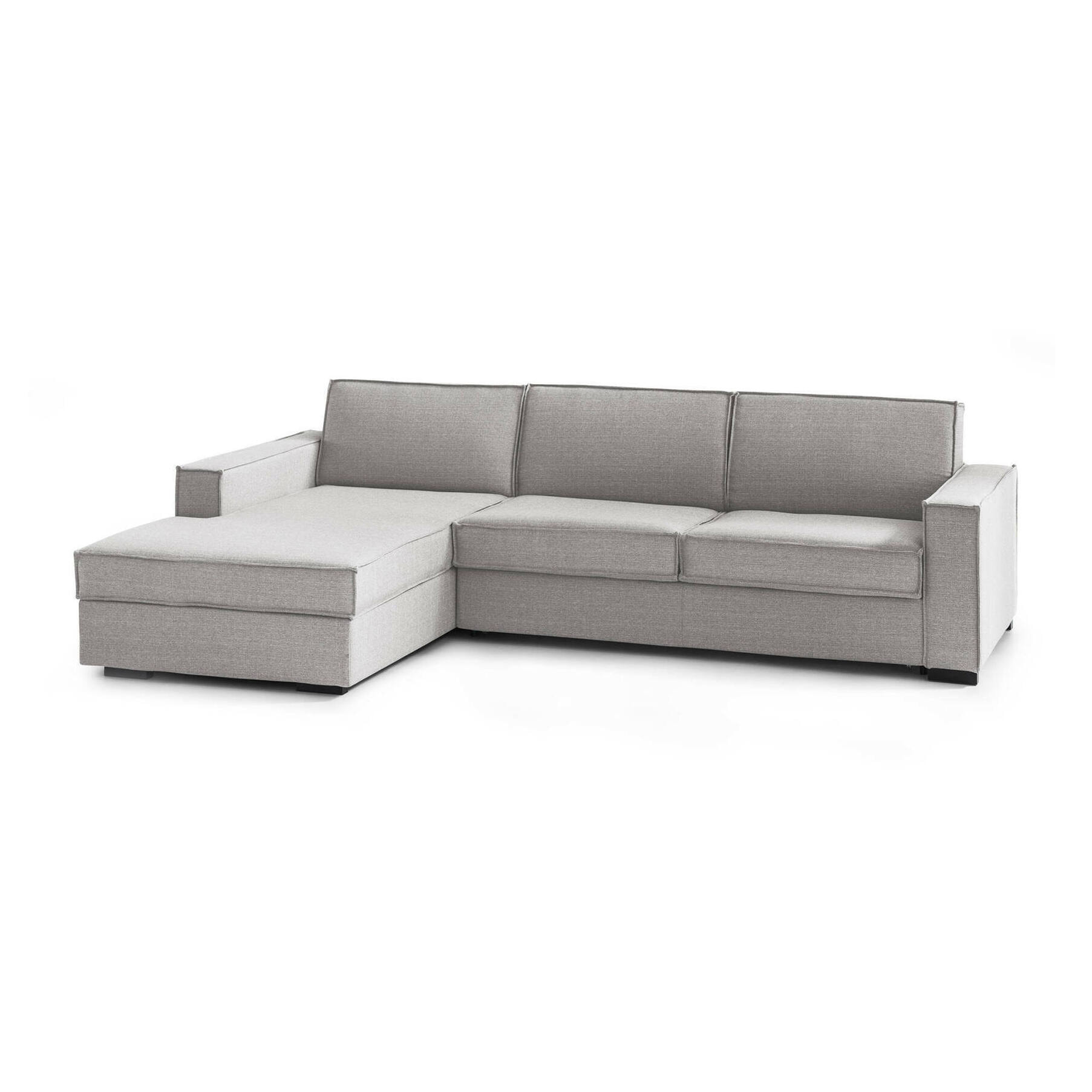 Divano letto con penisola Albenga, Sofà apertura girevole, Penisola contenitore Sinistra, Braccioli slim, 100% Made in Italy, Cm 260x95h90, Grigio