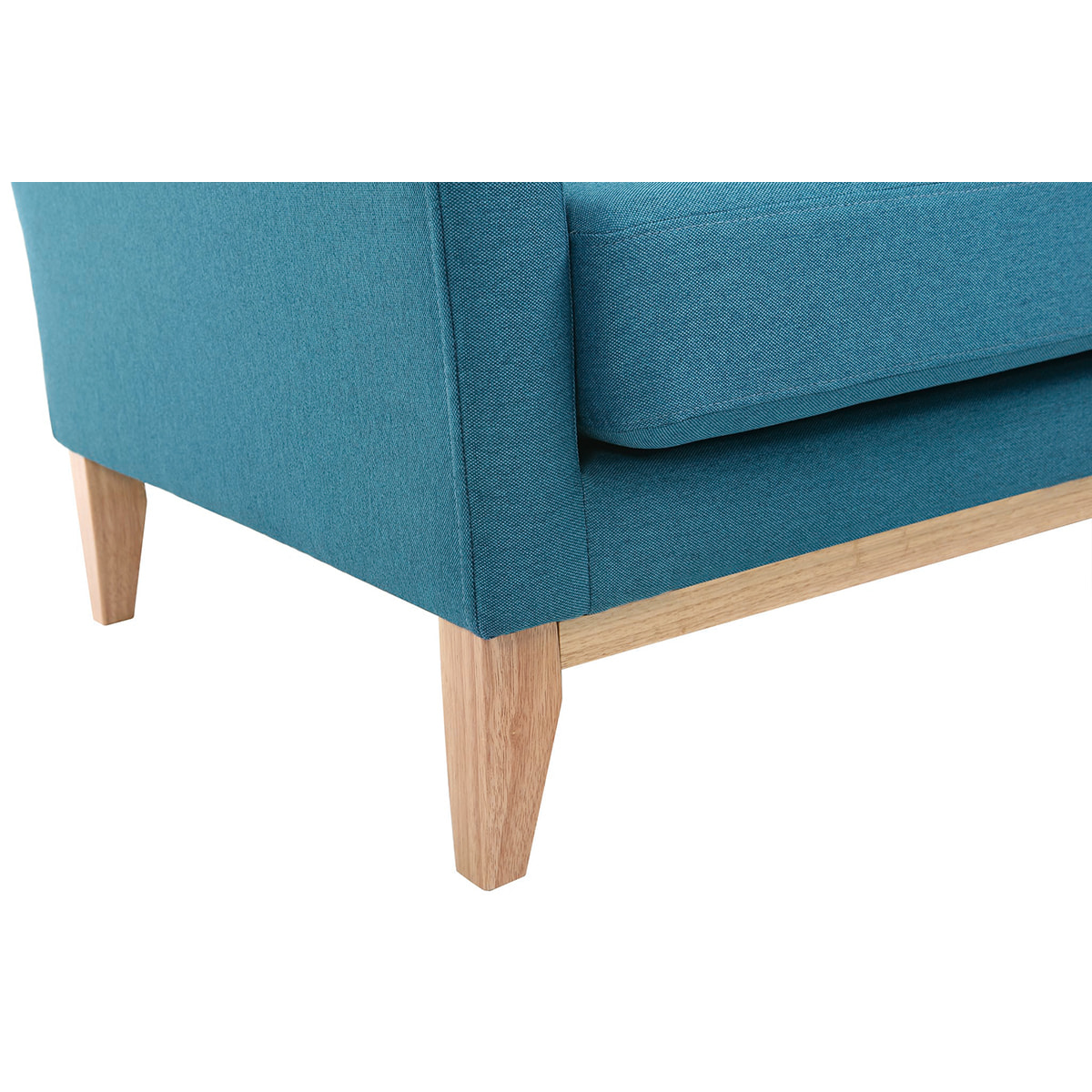 Canapé d'angle gauche scandinave bleu canard déhoussable et bois clair 3-4 places OSLO