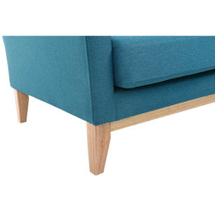 Canapé d'angle gauche scandinave bleu canard déhoussable et bois clair 3-4 places OSLO
