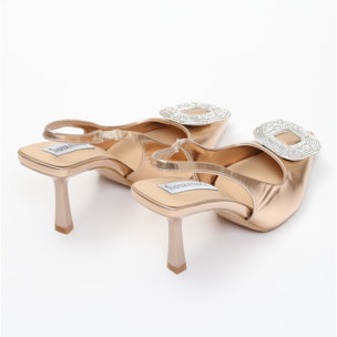 Dècolletè slingback in simil pelle con dettaglio strass sulla punta