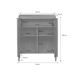 Buffet vintage effet bois de noyer. buffet haut. vaisselier. deux portes vitrées aspect fumé. L 83 x 38 x 100cm