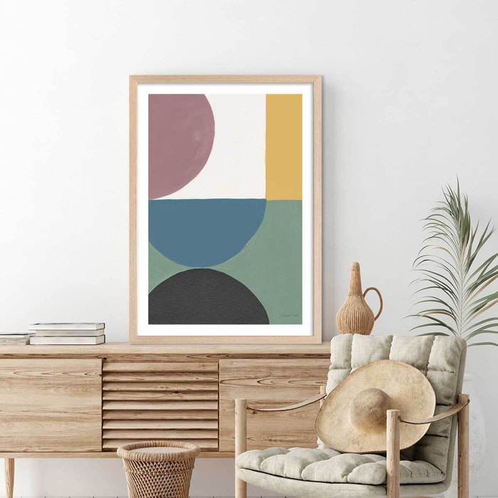 Affiche Retro coloré V Affiche + cadre en bois - Chêne