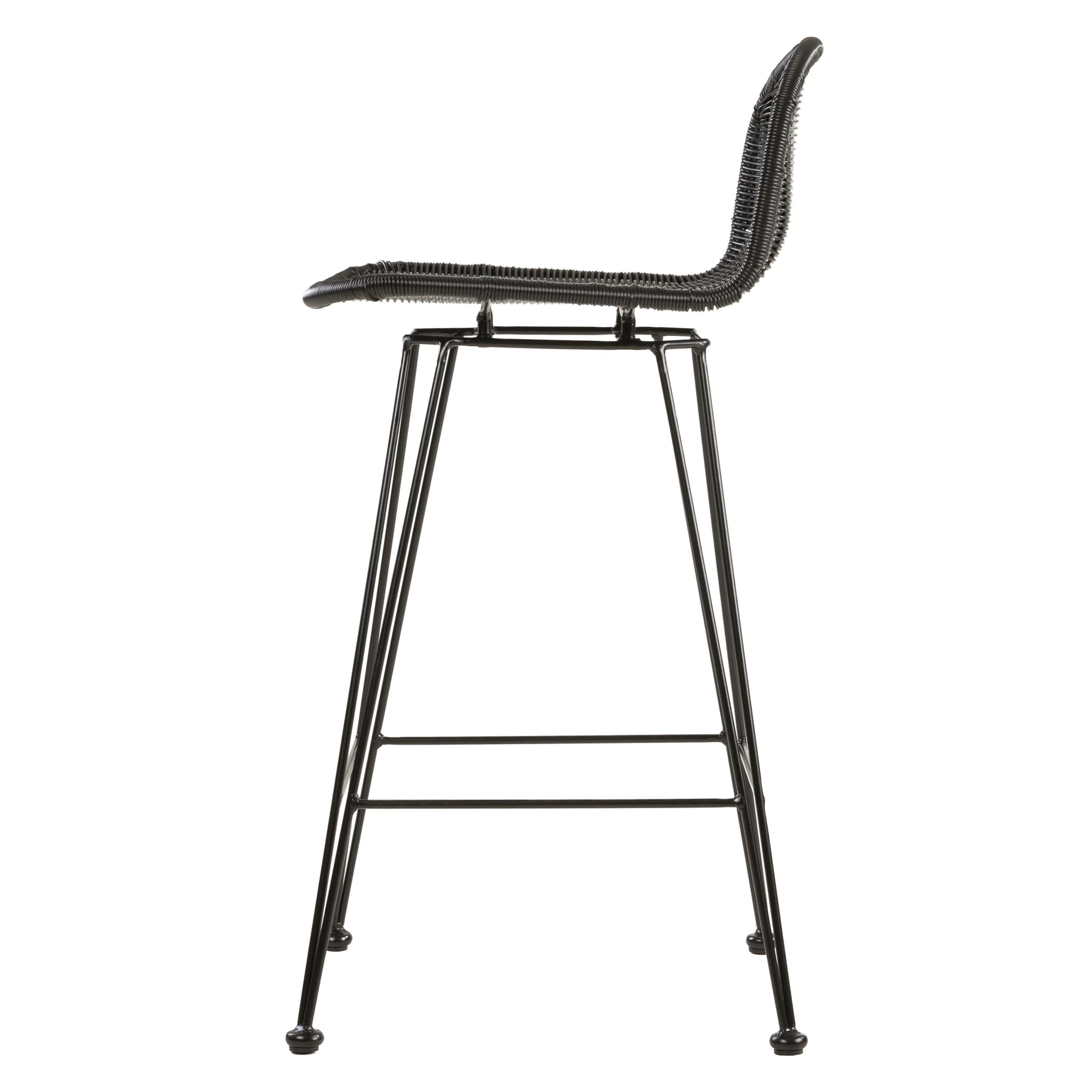 Lot de 2 chaises de bar mi-hauteur 63 cm en résine tressée noire - Jigani