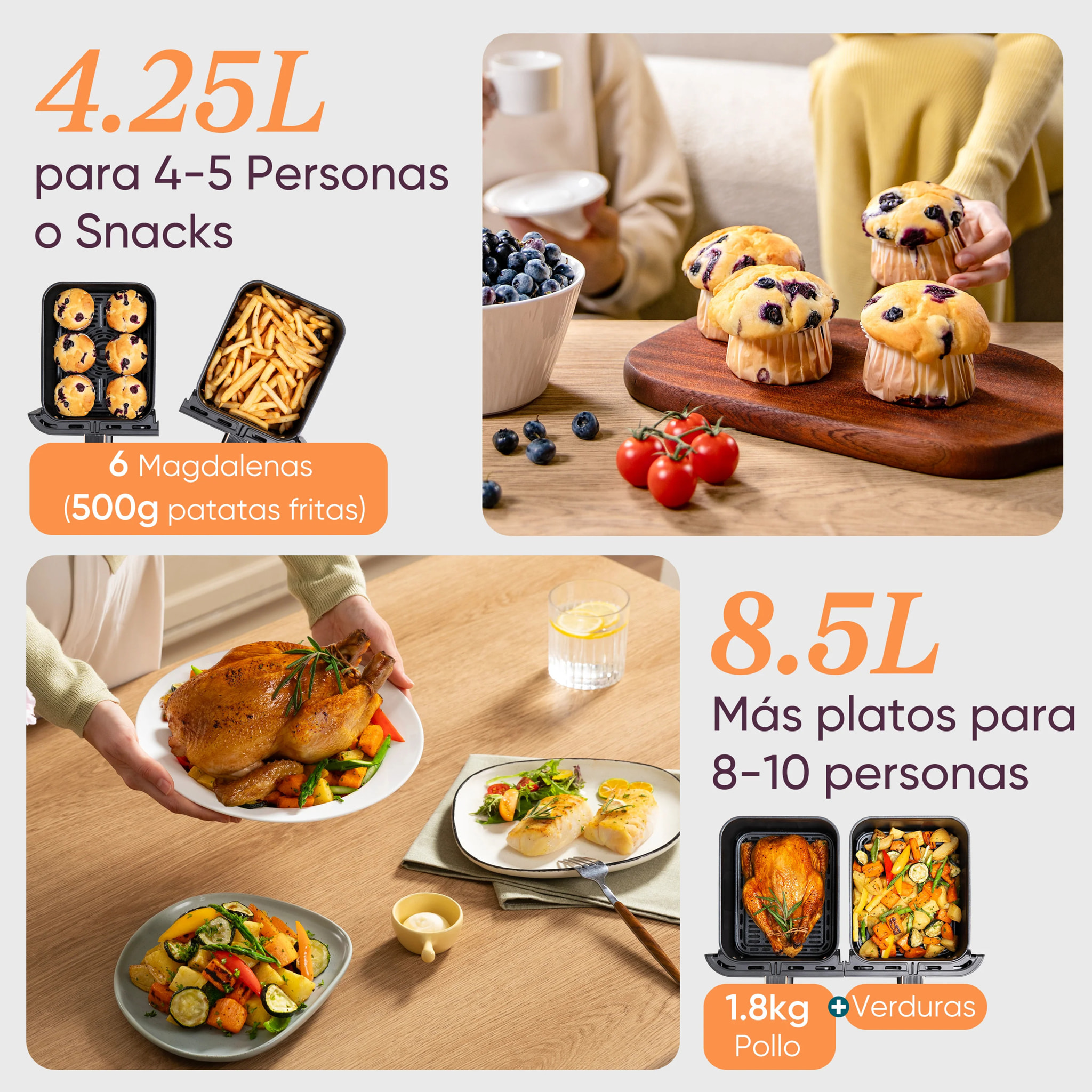 COSORI - Freidora de aire Dual Basket Chef Edition 8,5 litros