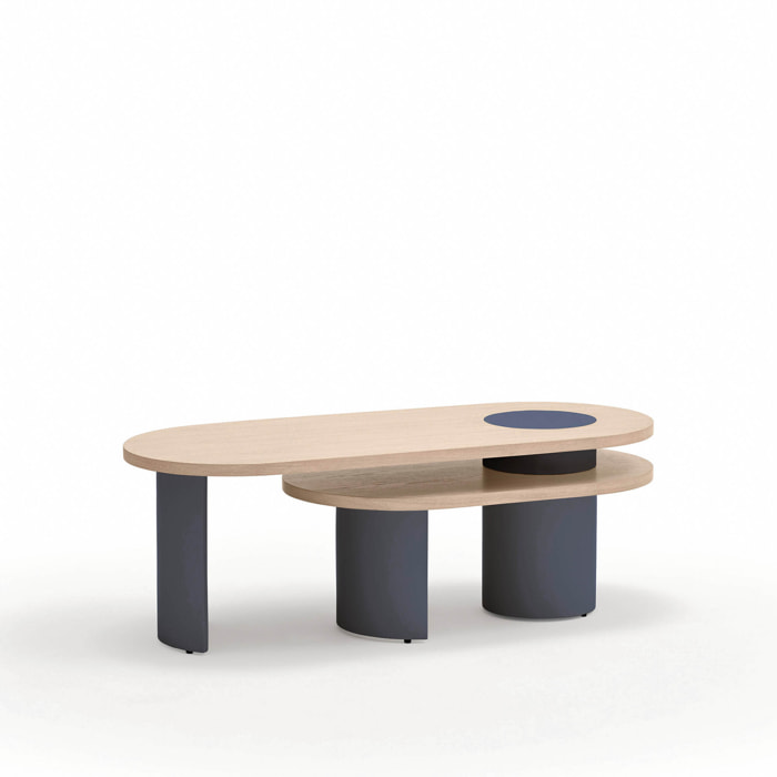 Mesa de centro Nori natural claro y patas azul oscuro
