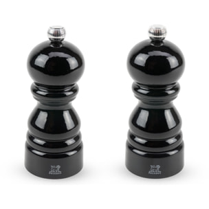 Duo de moulins à poivre et à sel manuels en bois laqué noir 12 cm - 4.75' Paris