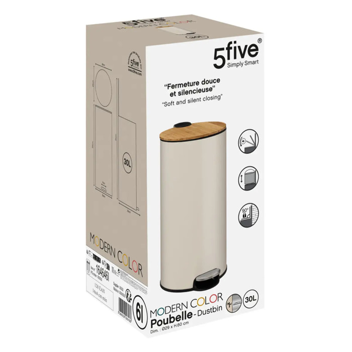 Poubelle couvercle bambou 30L "Modern color" beige