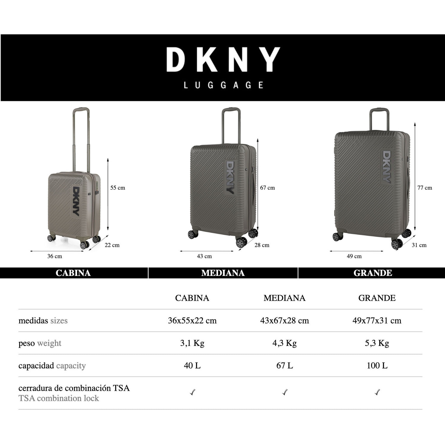 Juego De Maletas Pc Dkny Dkny-3105 Metro Kaki