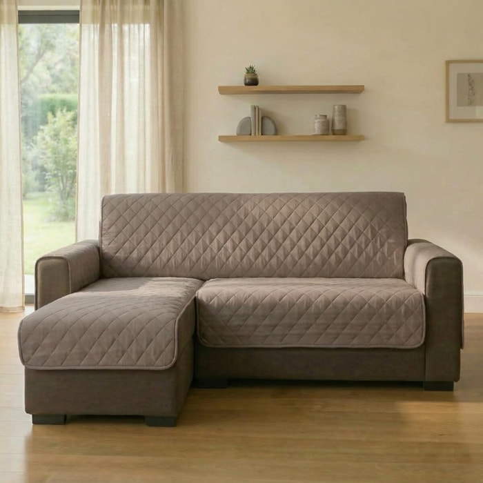 Copridivano 3 posti con penisola impermeabile e antimacchia, telo protettivo con braccioli adattabile a penisola destra e sinistra, vestibilità pratica e ampia copertura, protegge da liquidi e sporco, facile da lavare, ideale per uso quotidiano