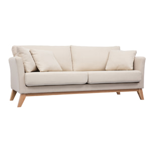 Canapé scandinave déhoussable 3 places en tissu beige et bois clair OSLO