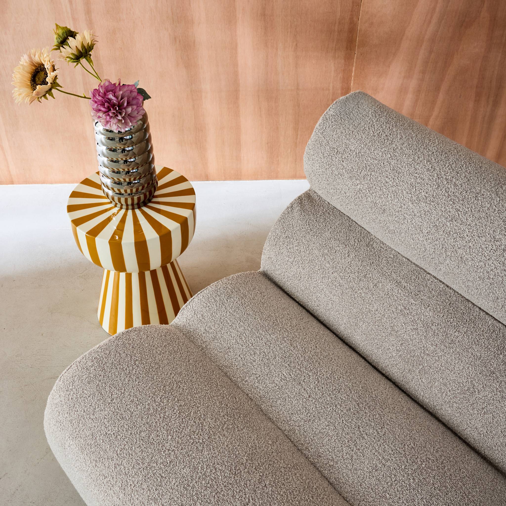 Lot de 2 chauffeuses bouclette texturée beige 1 place - L 81 x P 99 x H 75cm - Nova