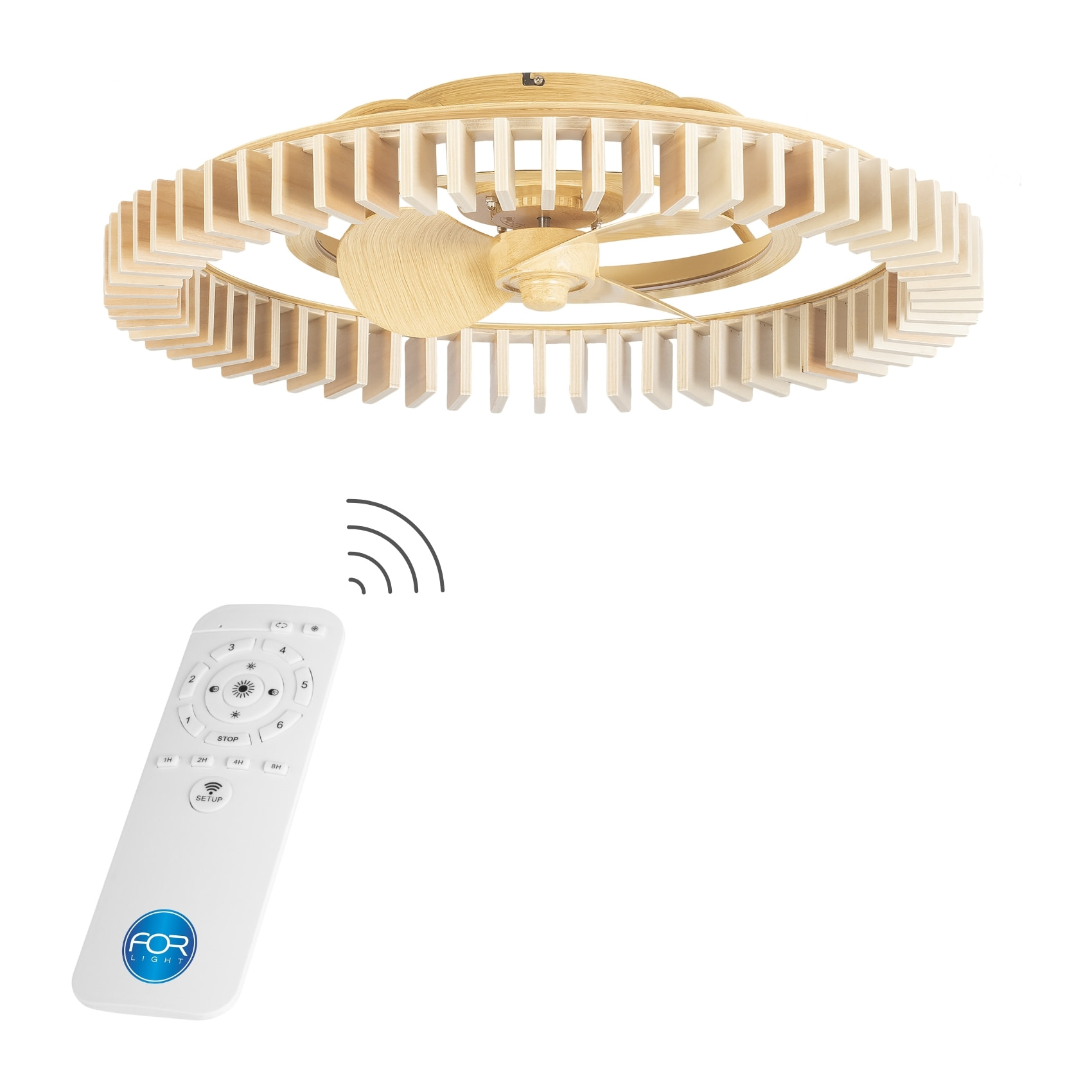 FORLIGHT Cork Ventilador de techo con luz LED. Silencioso. 6 velocidades. Regulador de Intensidad y Temperatura de Color. Marrón
