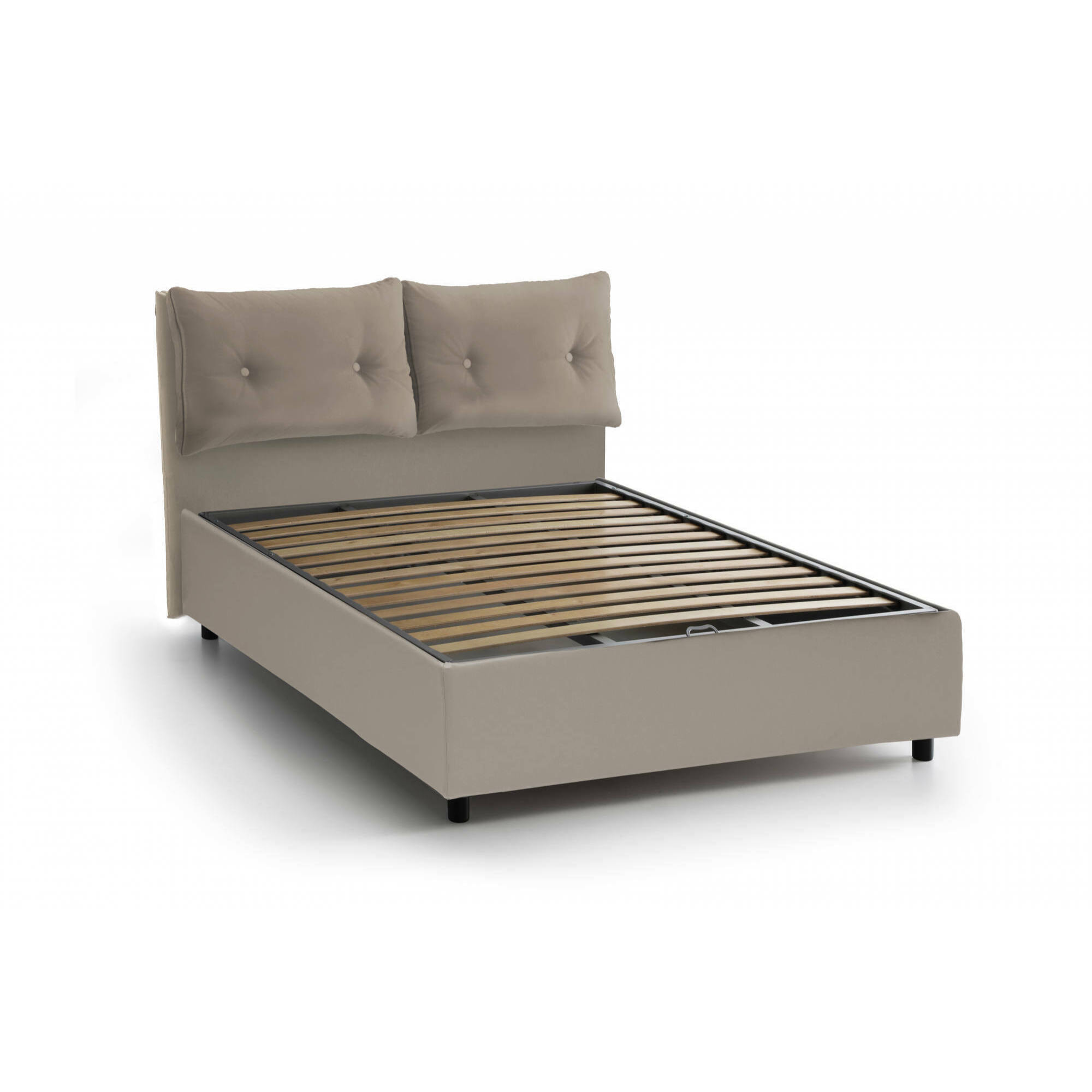 Letto matrimoniale Mercede, Letto contenitore con rivestimento in ecopelle, 100% Made in Italy, Apertura frontale, adatto per materasso Cm 160x190, Tortora