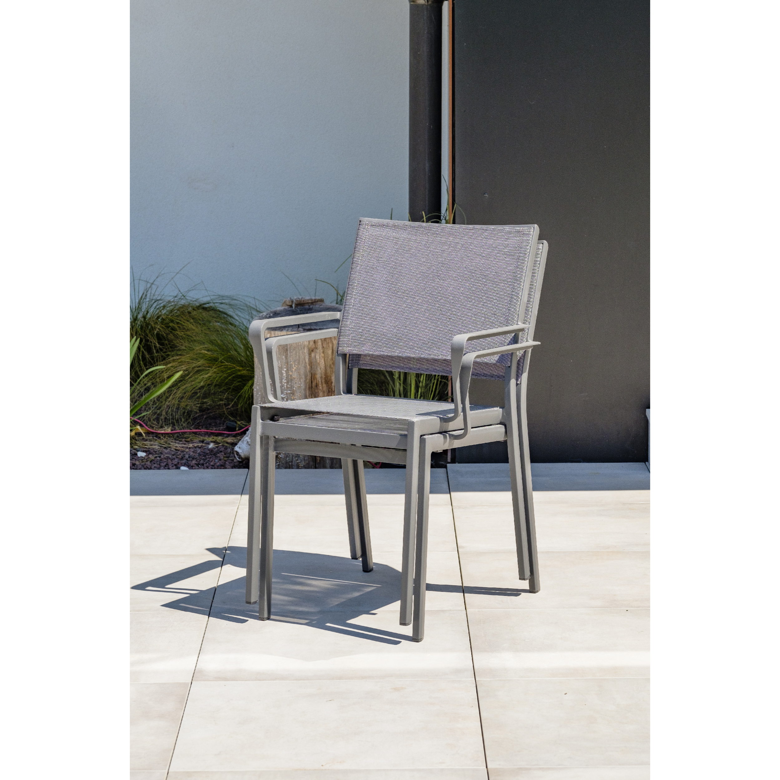 CAICOS - Ensemble repas de jardin 10 places en aluminium avec HPL effet marbre