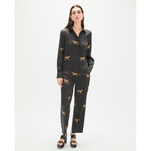 Camicia in raso con stampa leopardata