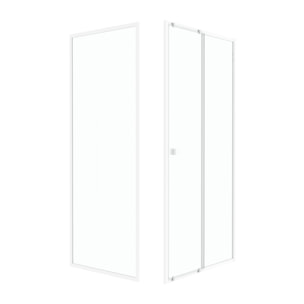 Pack porte de douche Coulissante blanc 100x185cm + retour 90 verre transparent 5mm - WHITY slide 100