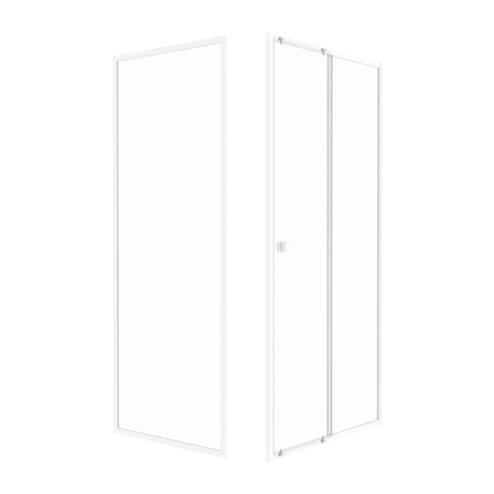 Pack porte de douche Coulissante blanc 100x185cm + retour 90 verre transparent 5mm - WHITY slide 100