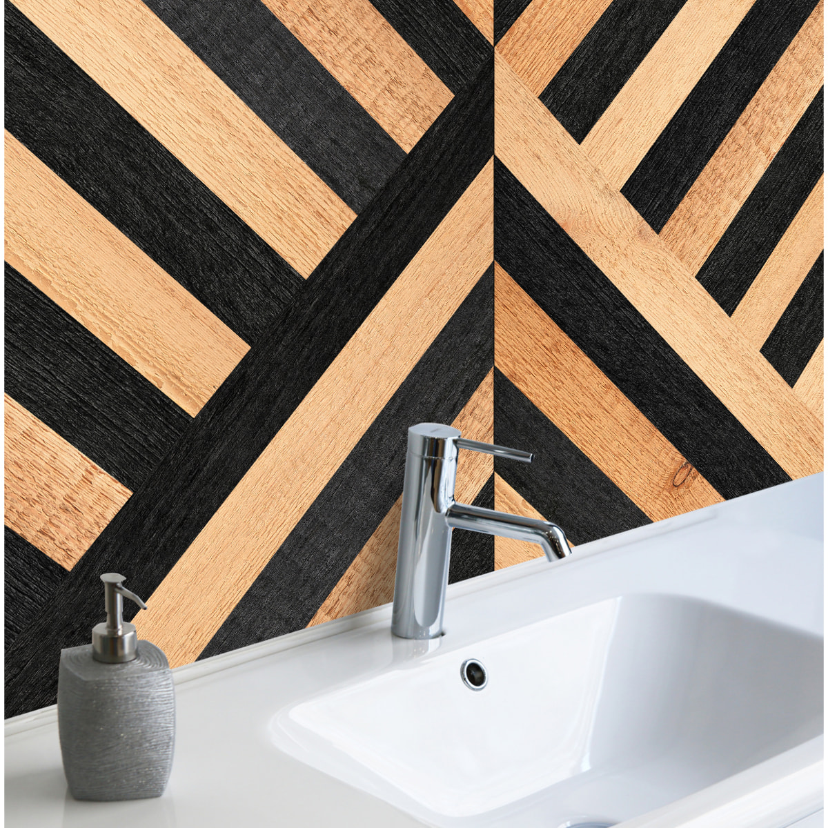 Stickers adhesivos de CERAMIKO - Geométrico madera y negro 65x100