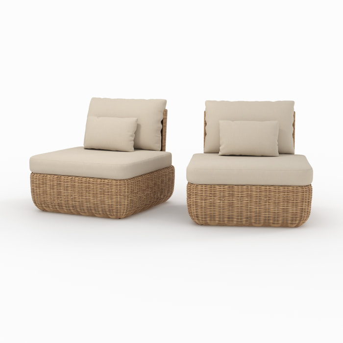 Lot de 2 fauteuils de jardin en rotin synthétique et tissu beige - Sky