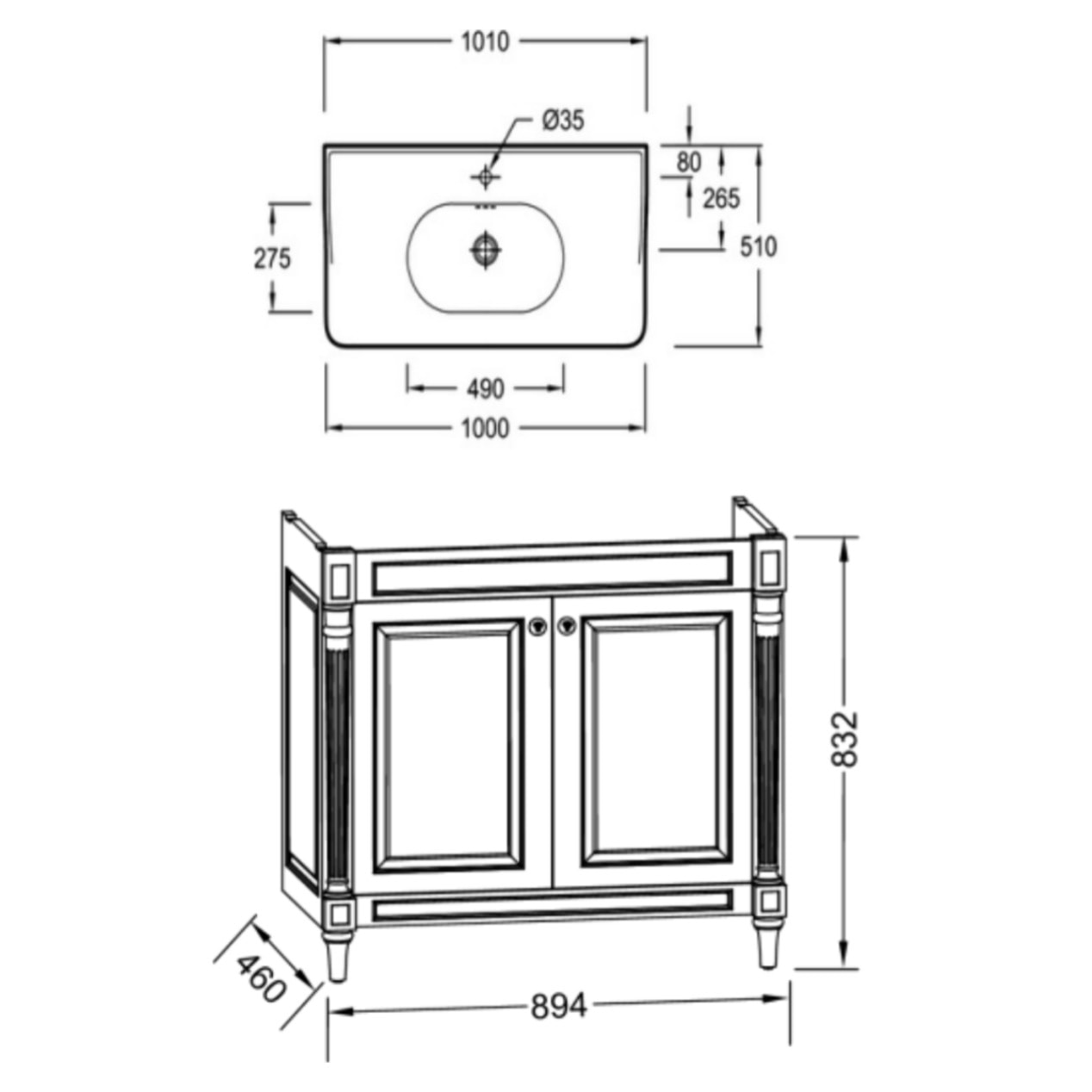 Meuble salle de bain Cléo 1889 plan vasque + mitigeur lavabo or