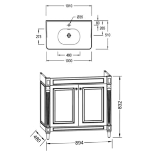 Meuble salle de bain Cléo 1889 plan vasque + mitigeur lavabo or