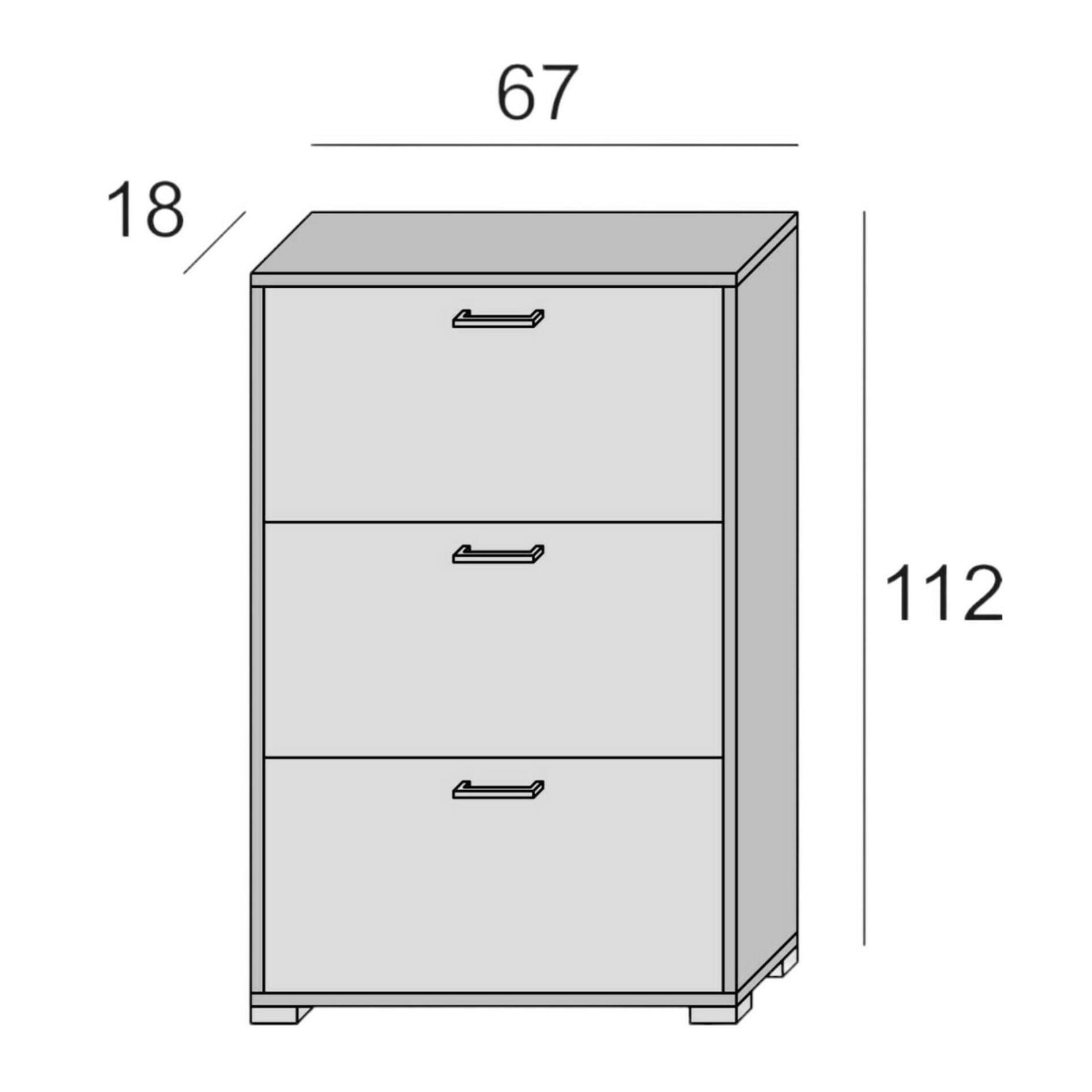 Scarpiera Iris, Mobile multiuso da ingresso con 3 ante a ribalta, Armadietto portascarpe moderno, 100% Made in Italy, Cm 67x18h112, Bianco e Cemento