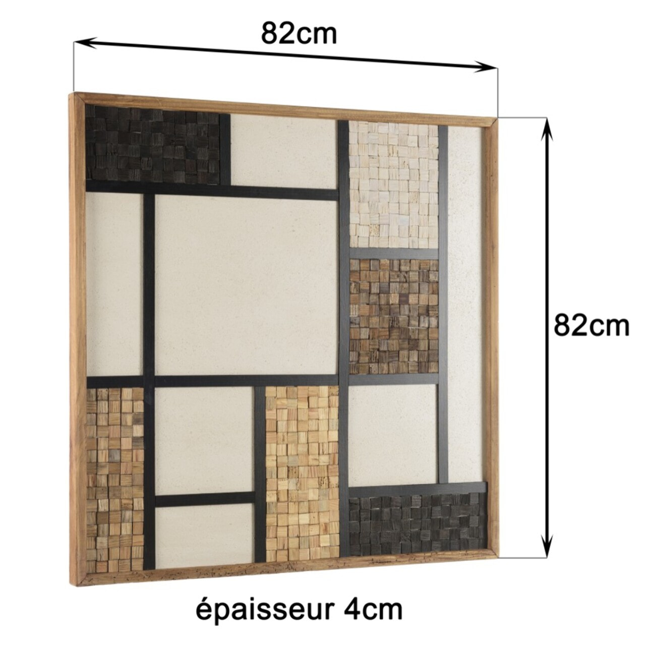 SANDY - Décoration murale 82x82cm mosaïque tricolore bois Pin recyclé