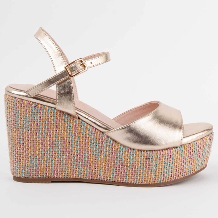 Sandalia De Cuña - Dorado - Altura: 10 Cm