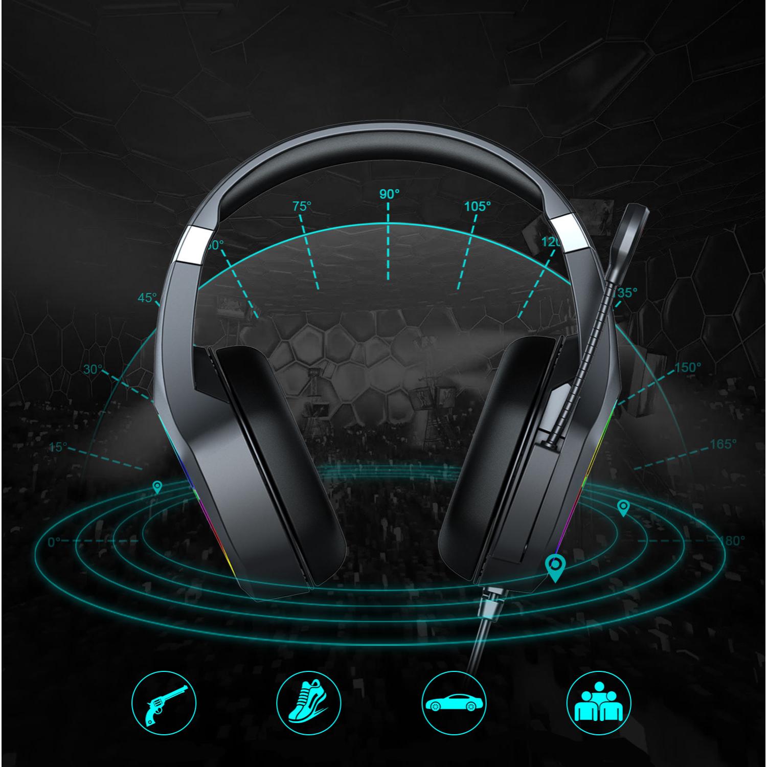 Headset J20 Ultra-Flexible Premium .7 luces FULL RGB. Auriculares gaming con micro, conexión minijack para PC, portátil, PS4, Xbox One, móvil, tablet.