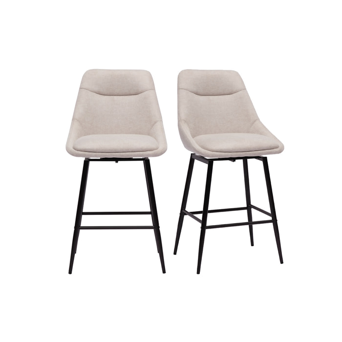 Tabourets de bar pivotants 360° en tissu effet velours texturé beige et métal H66 cm (lot de 2) ALESS