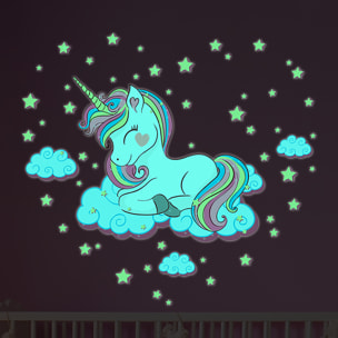 Sticker phosphorescent lumineux - LICORNE DANS LES NUAGES