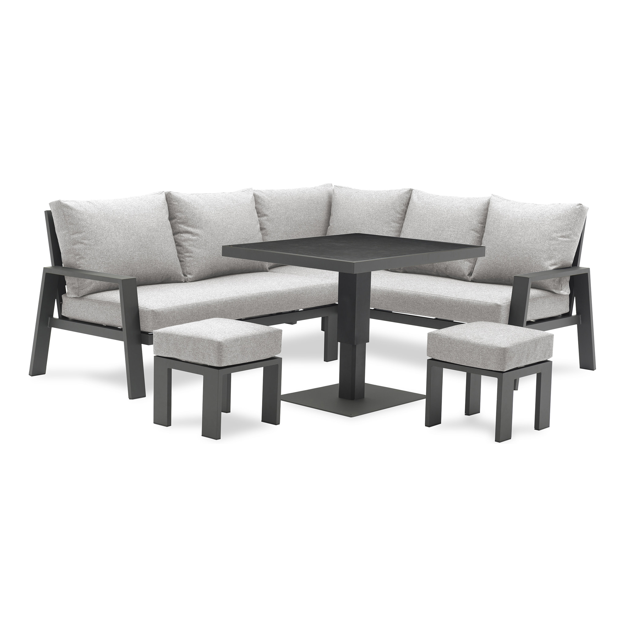 IBIZA - Ensemble repas de jardin 7 pl alu plateau céramique sur verre