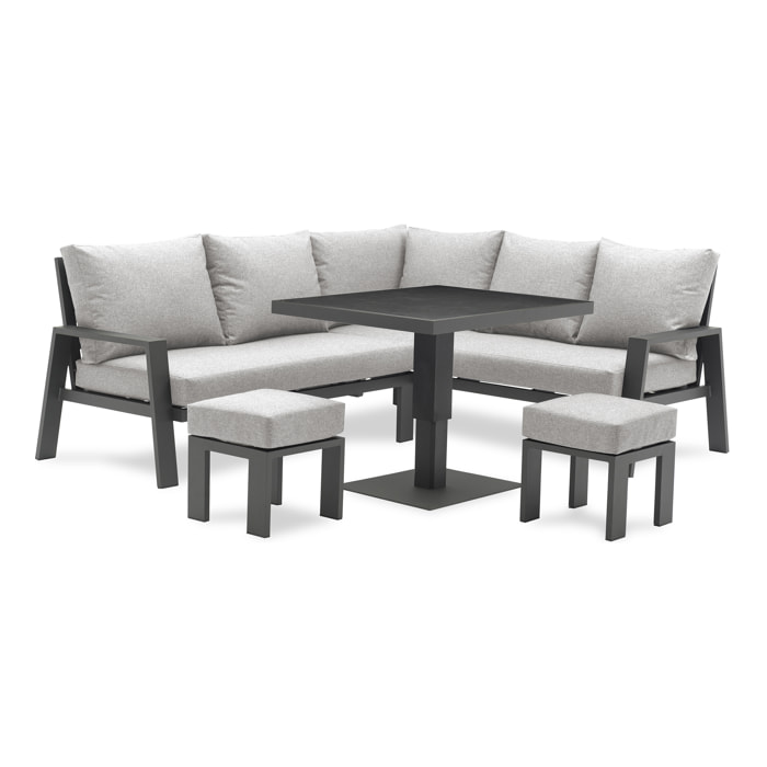 IBIZA - Ensemble repas de jardin 7 pl alu plateau céramique sur verre