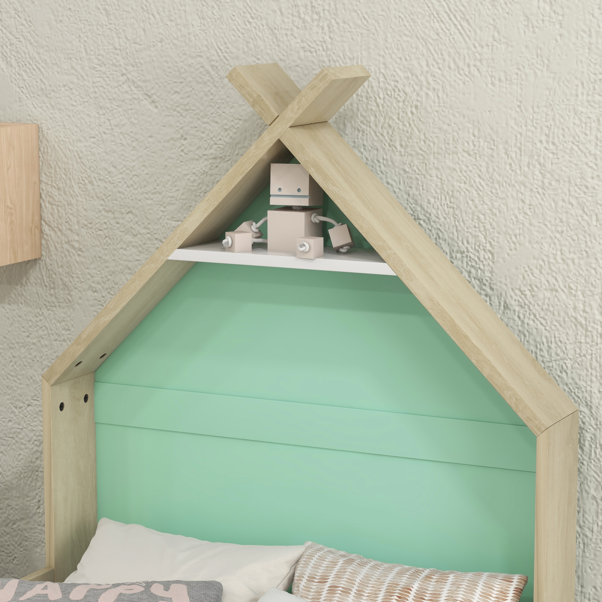 AIYAPLAY Letto per Bambini 3-8 Anni a Casetta con Sponde in Legno, 144x74x110cm, Verde