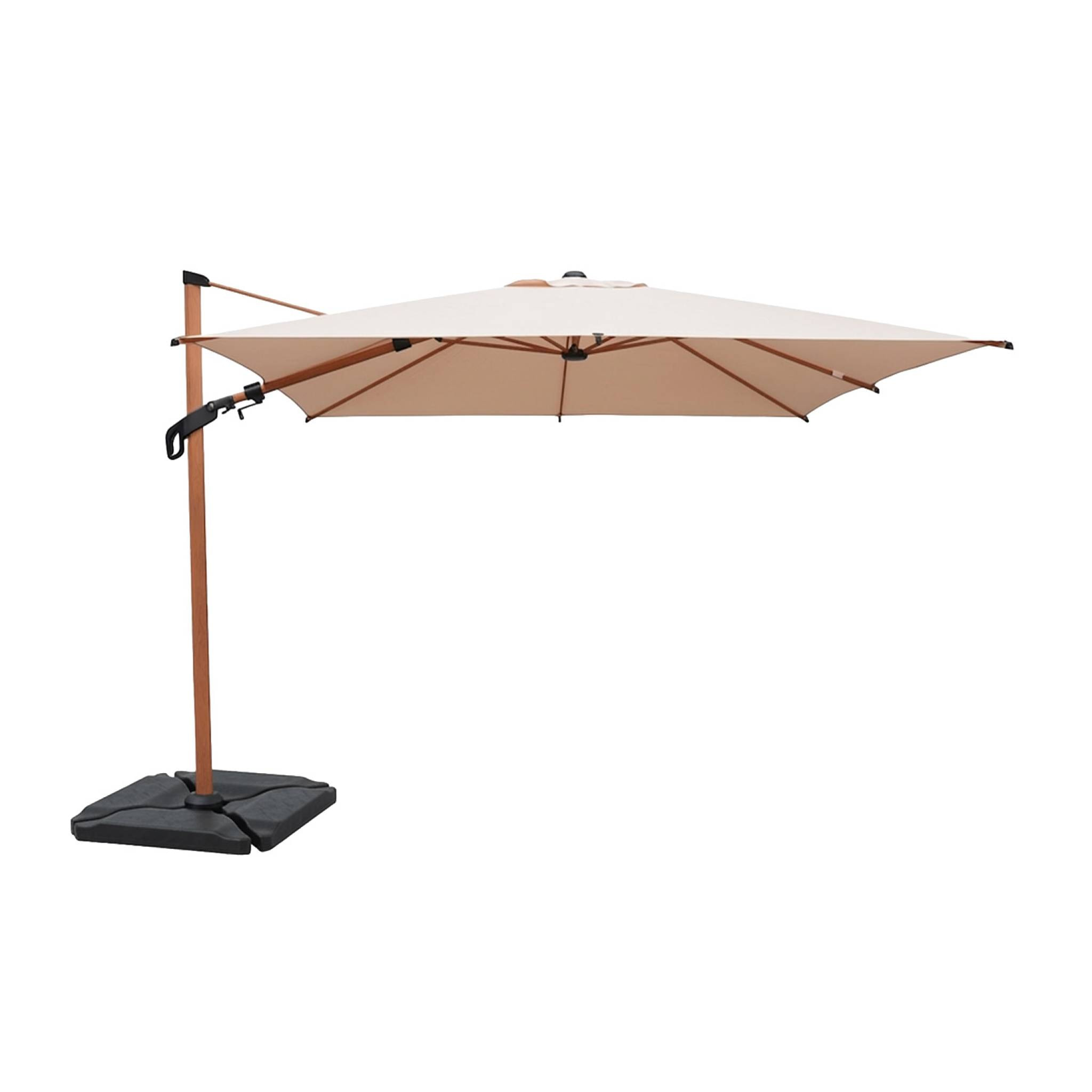 Parasol déporté rectangulaire 3x4m, mât effet bois + dalles à lester 50x50cm ETRETAT + BASE 50